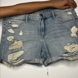 Articles Of Society Light Blue Distressed Jean Shorts hand painted